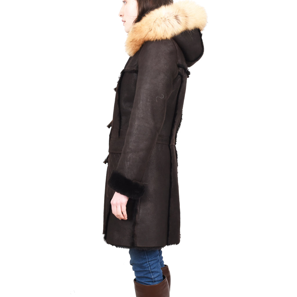 Women's Real Shearling Sheepskin Italian Classic Coat Brown Birna 5