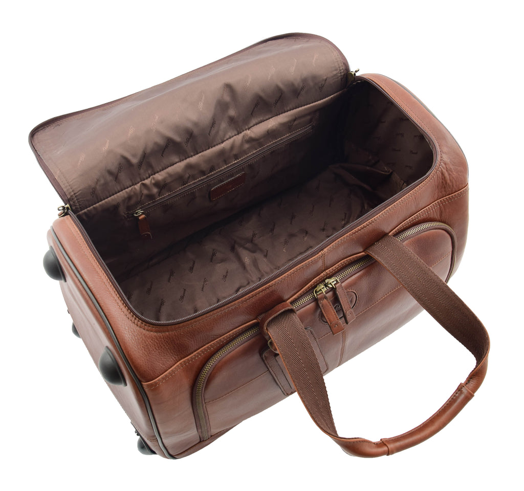 DR294 Real Leather Wheeled Holdall Duffle Bag Brown 7