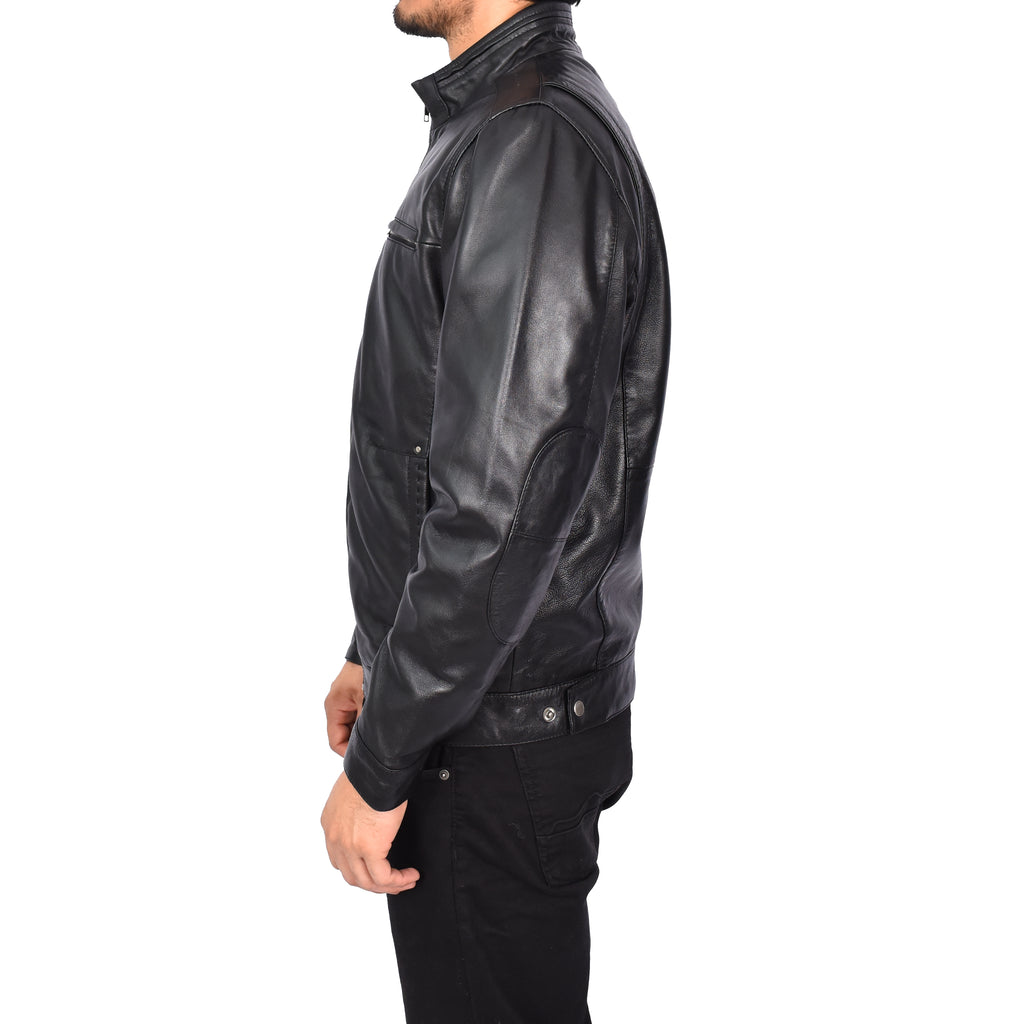 Men's Classic Biker Real Leather Jacket Black Erland-3