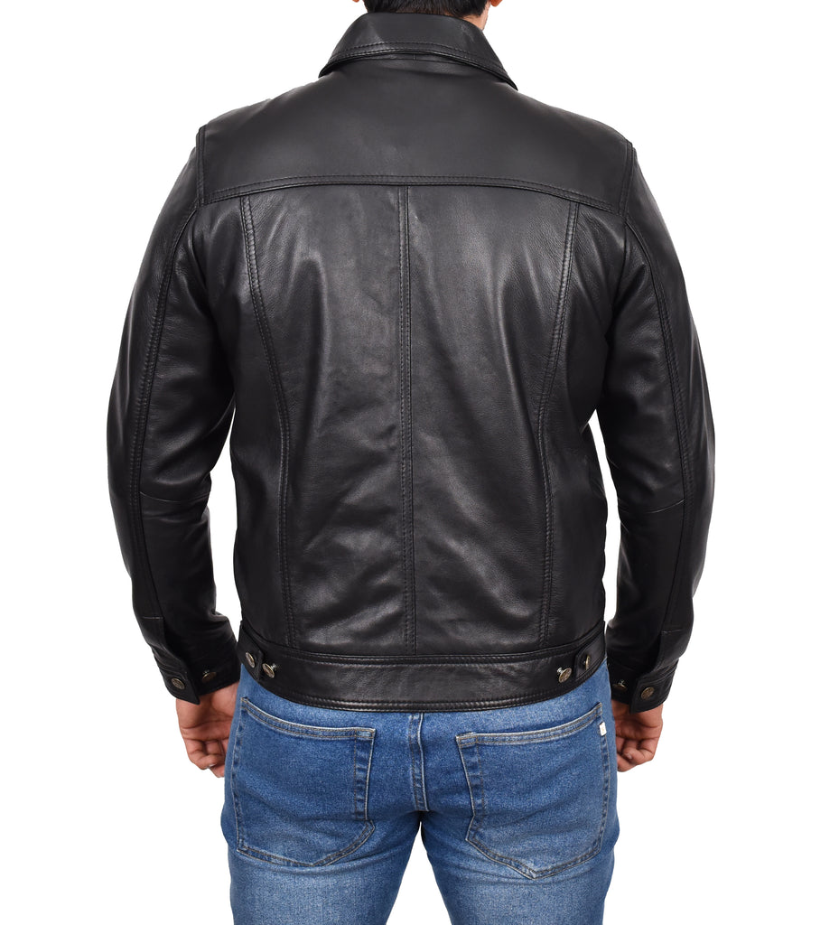 DR134 Men's Classic Short Leather Jacket Black 3