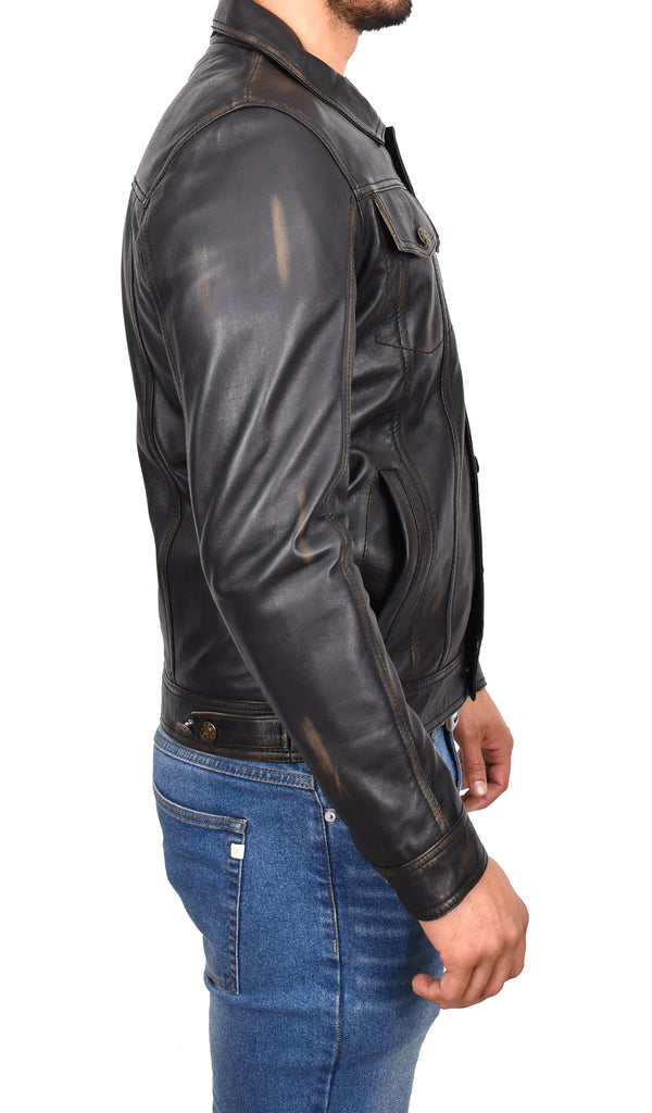 DR134 Men's Classic Short Leather Jacket Rub Off 3