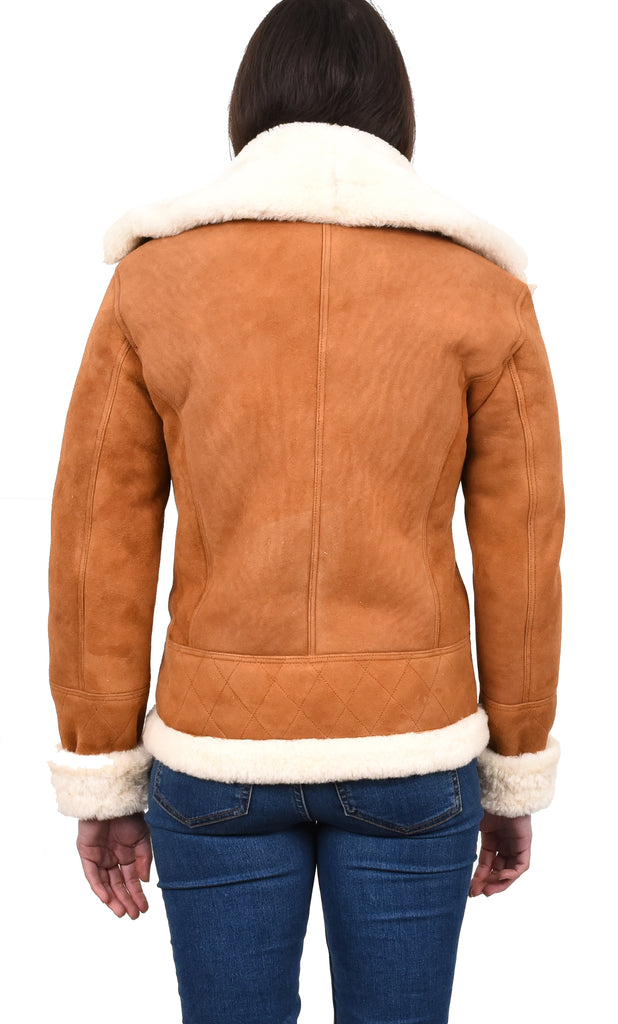 DR533 Women's Real Sheepskin Aviator Jacket Tan 3