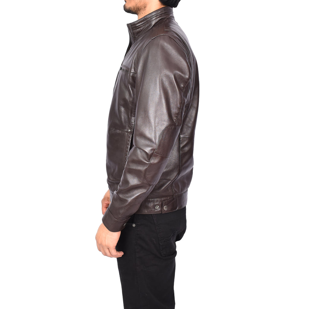 Men's Classic Biker Real Leather Jacket Brown Erland-3