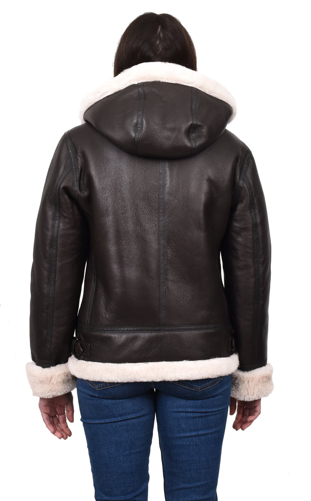 DR248 Women's Real Sheepskin Winter Warm Jacket Brown 3