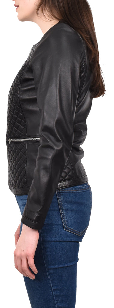 DR209 Smart Quilted Biker Style Jacket Black 3