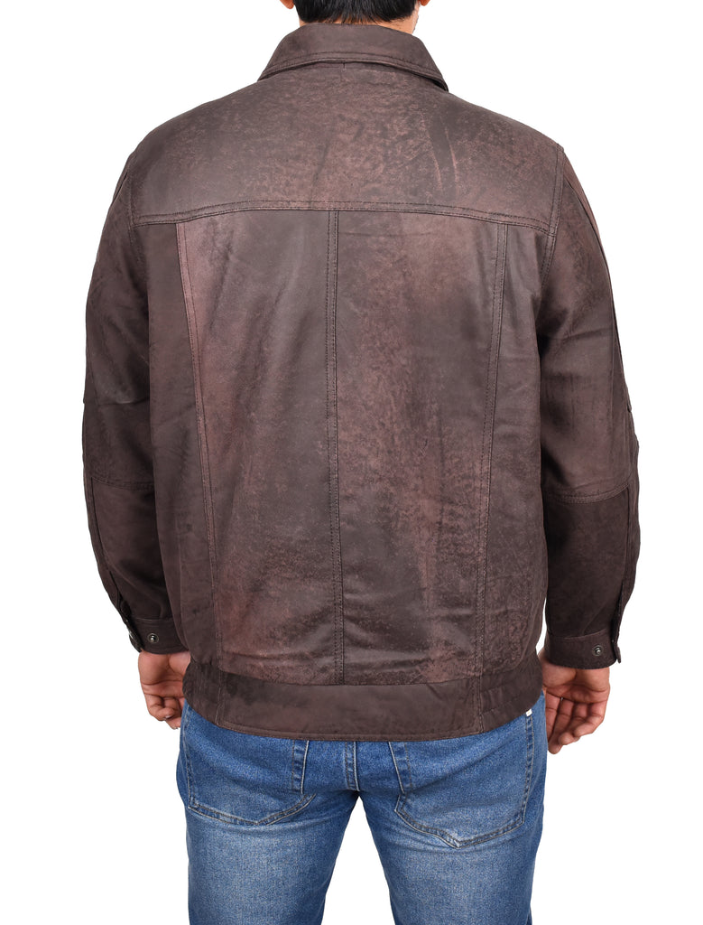 DR107 Men's Leather Classic Blouson Jacket Brown Nubuck 3