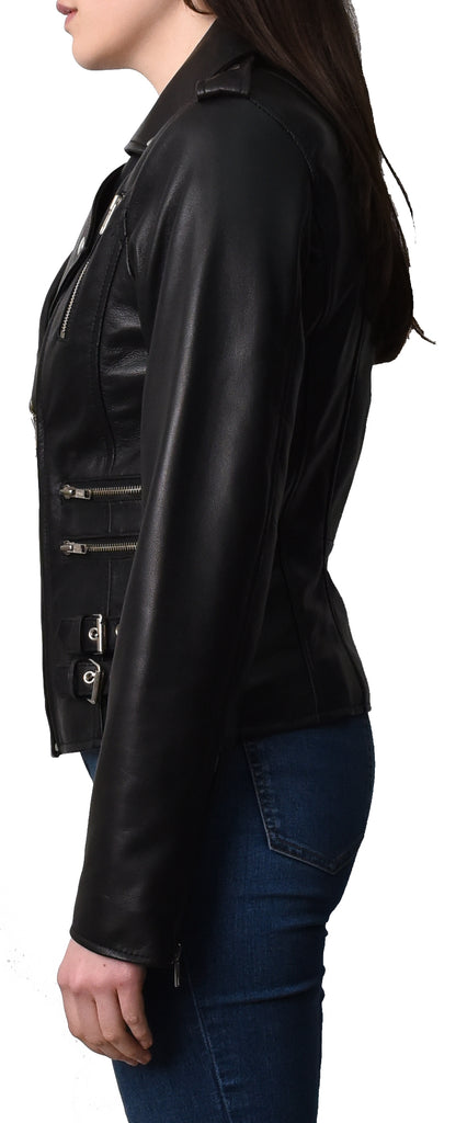 DR195 Women’s Trendy Biker Leather Jacket Black 3