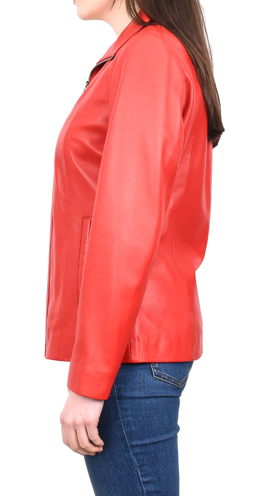 DR202 Women's Casual Semi Fitted Leather Jacket Red 3
