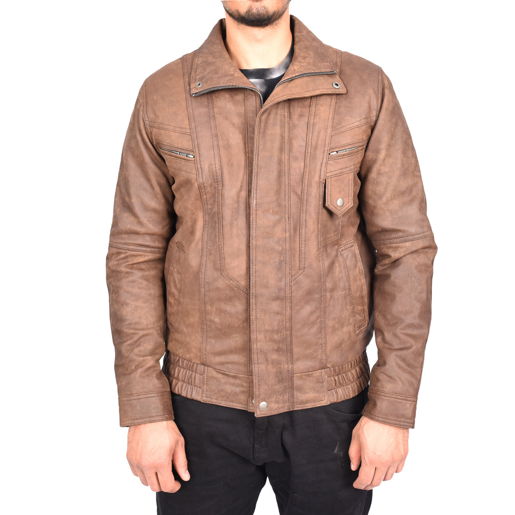 Men's Real Nubuck Leather Classic Brown Jacket Bomber Blouson Style Errick-3