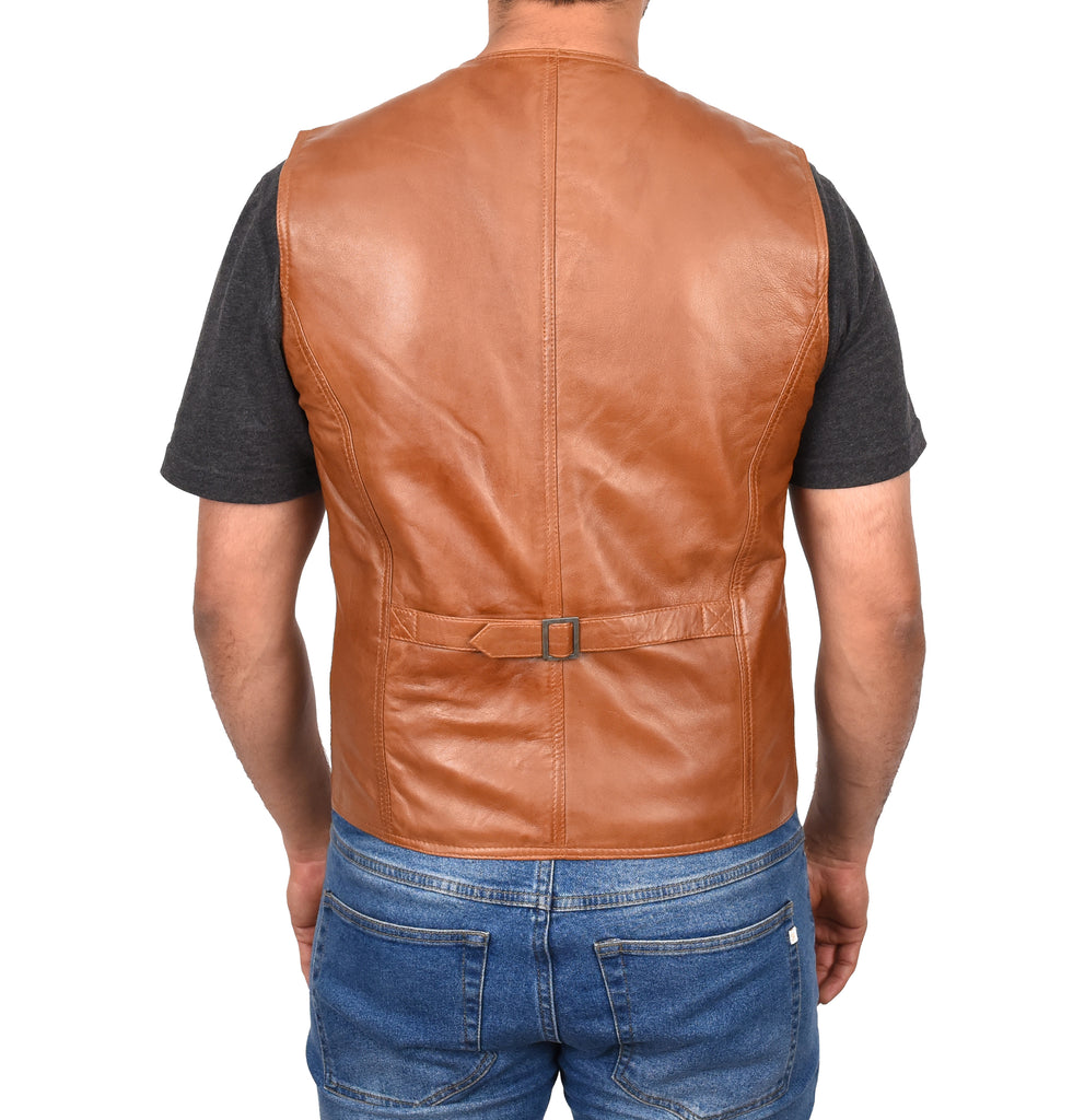 DR105 Men’s Classic Leather Waistcoat Tan 3