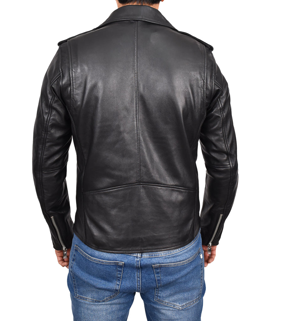 DR100 Men's Biker Real Leather Jacket Black 3