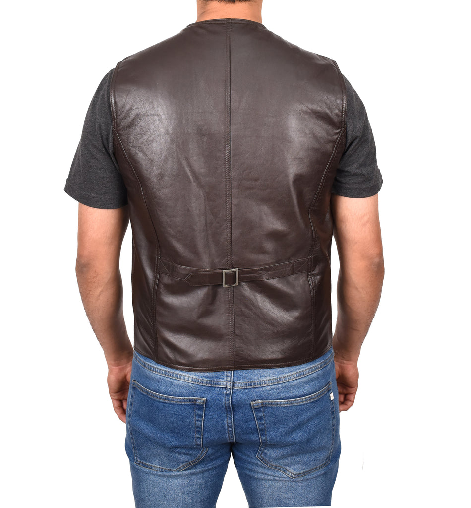 DR105 Men’s Classic Leather Waistcoat Brown 3