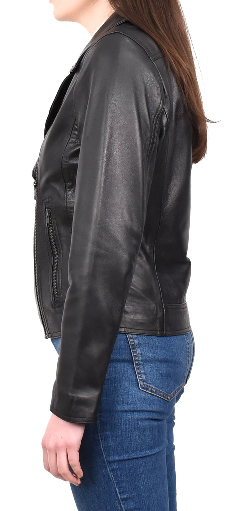 DR216 Women's Casual Smart Biker Leather Jacket Black 3