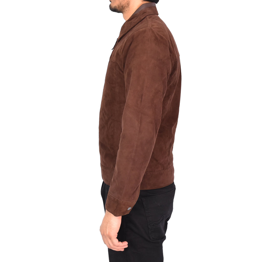 Men's Suede Leather Jacket Classic Style Brown Goran-3