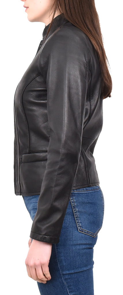 DR210 Women's Casual Biker Leather Jacket Black 3