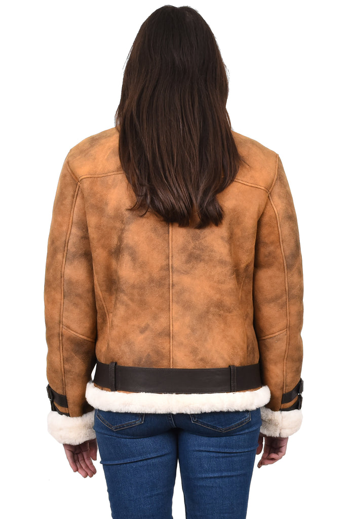 DR251 Women's Sheepskin Italian Classic Look Leather Jacket Brown 3