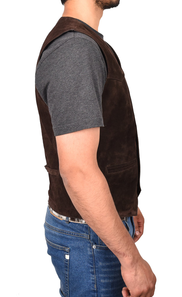 DR121 Men's Leather Suede Cowboy Waistcoat Brown 3