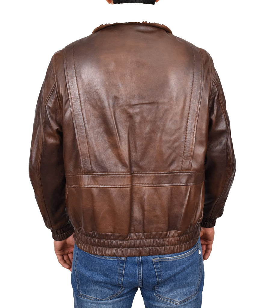 DR183 Men's Leather Bomber Jacket Aviator Style Brown 3