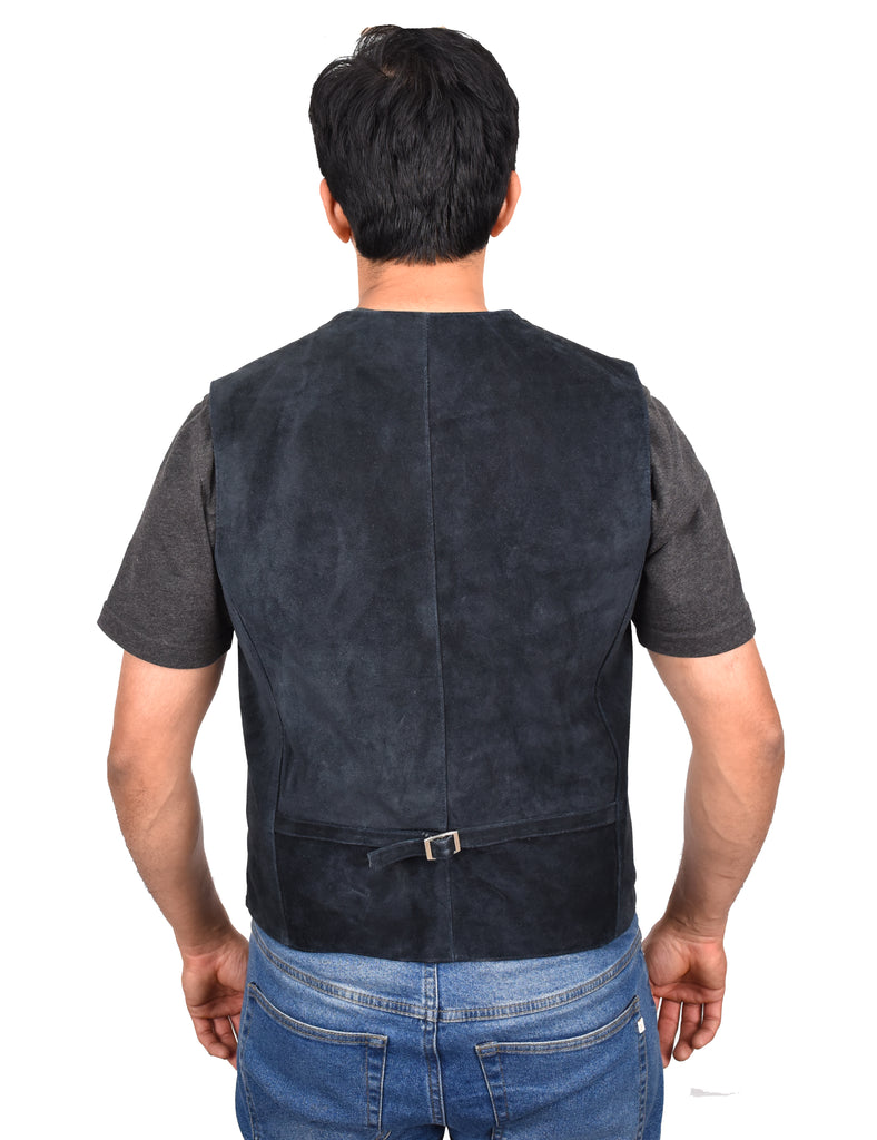 DR121 Men's Leather Suede Cowboy Waistcoat Navy 3