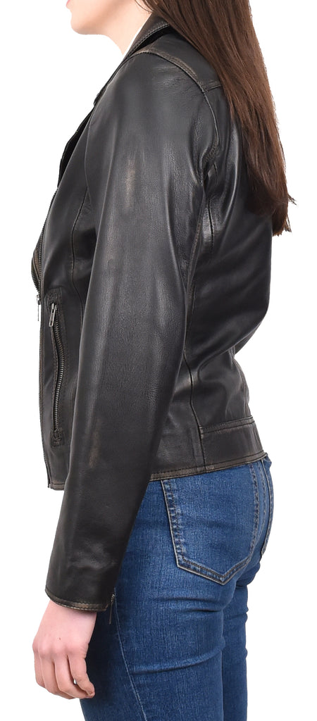 DR216 Women's Casual Smart Biker Leather Jacket Rub off  3