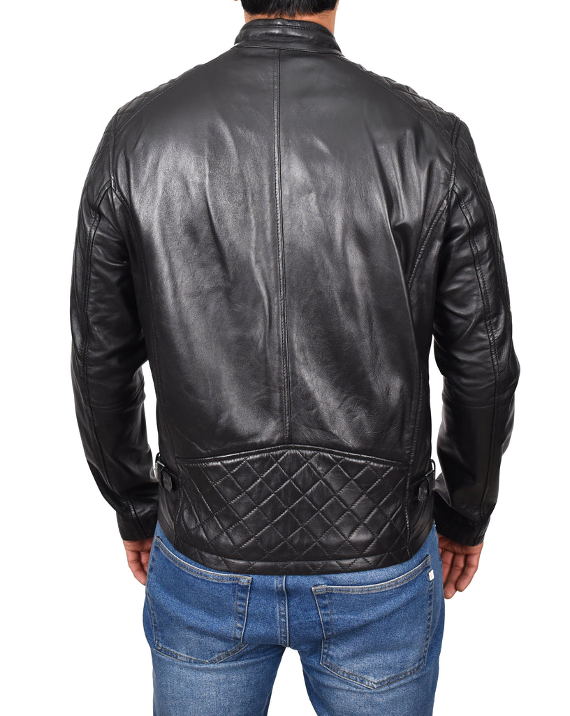 DR158 Men's Classic Quilted Biker Leather Jacket Black 3