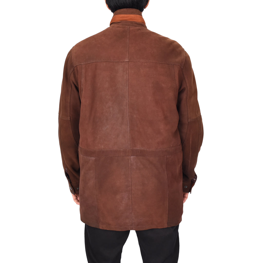 Gent's Classic Nubuck Leather Coat Mens Parka Style Jacket Brown Carlsen-3