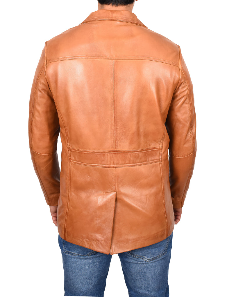 DR112 Men's Leather Classic Reefer Jacket Tan 3