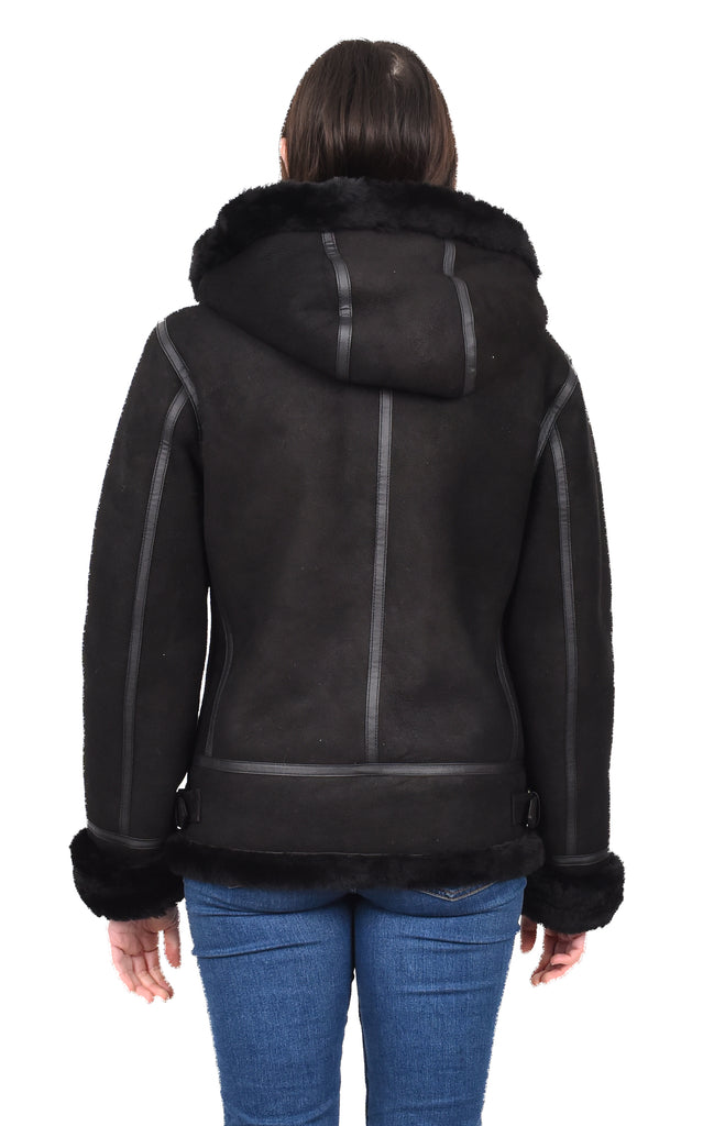 DR248 Women's Real Sheepskin Winter Warm Jacket Black 5