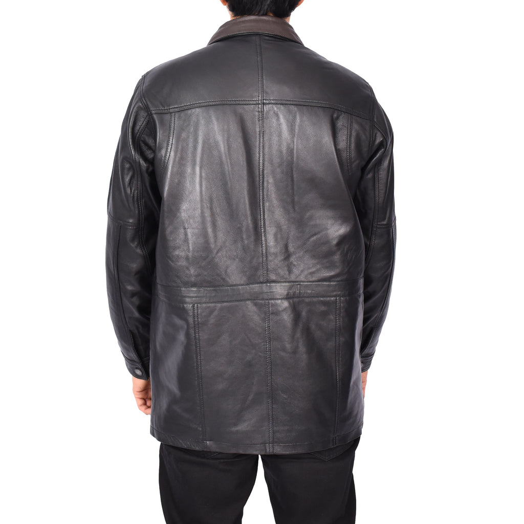 Gent's Classic Real Leather Coat Mens Parka Style Jacket Black Carlsen-3