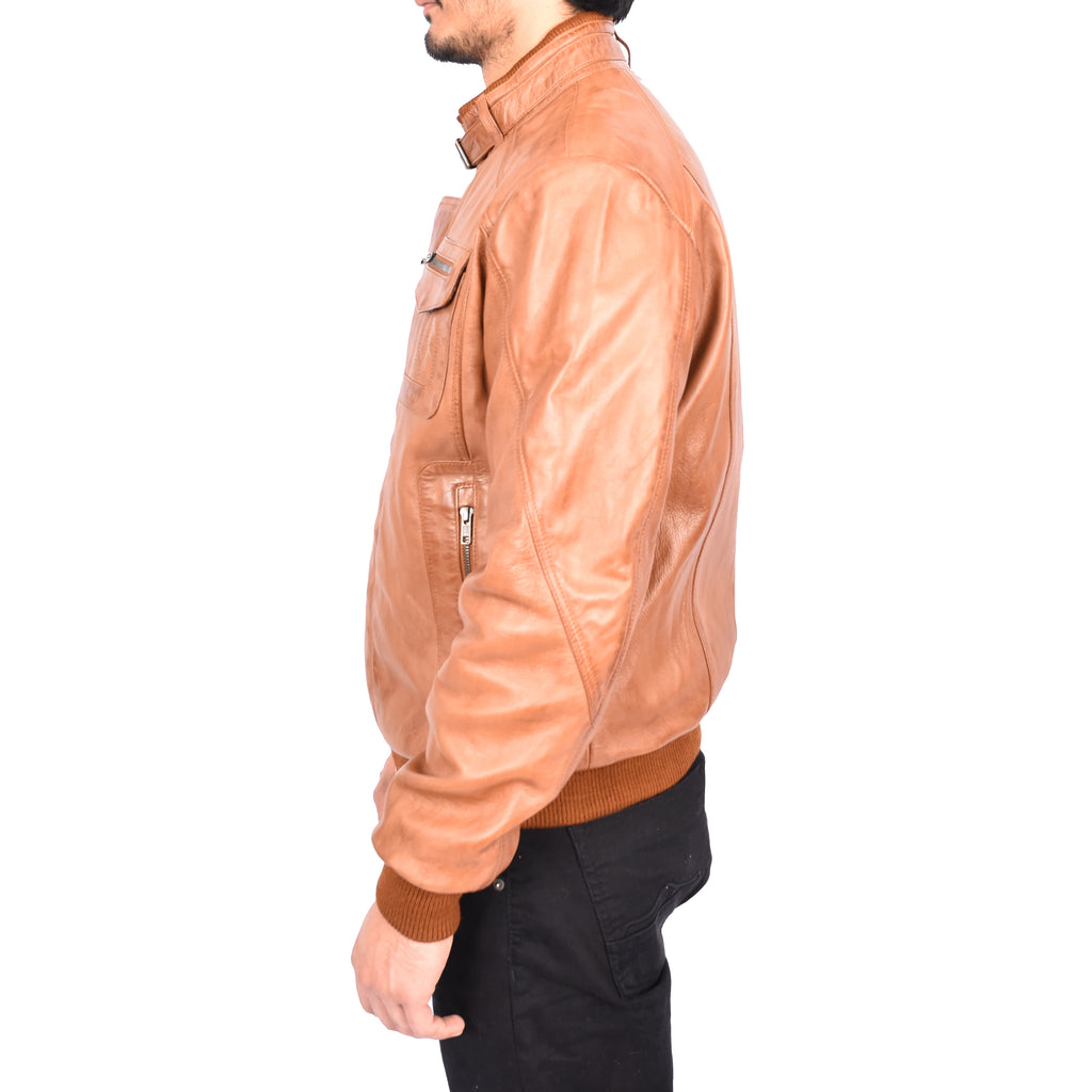 Men's Bomber Style Real Leather Jacket Tan Boden-3