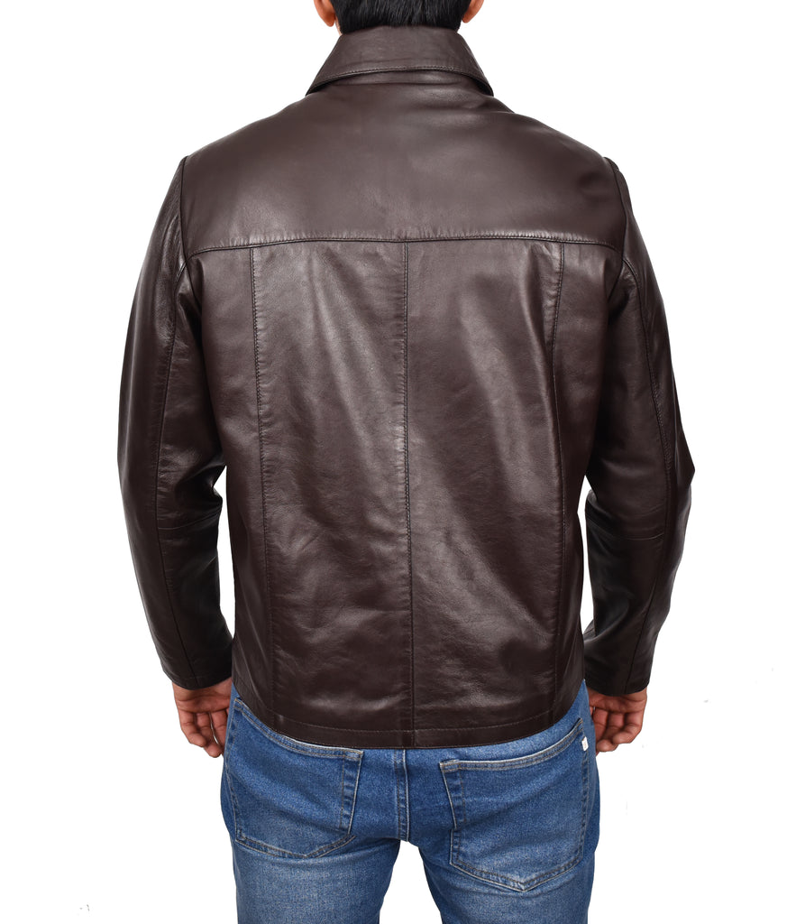 DR104 Men's Classic Zip Box Leather Jacket Brown 3