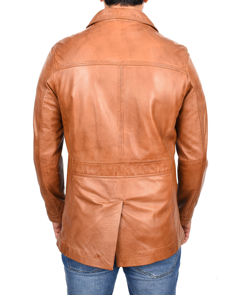 DR144 Men's Classic Sheep Leather Box Jacket Cognac 3