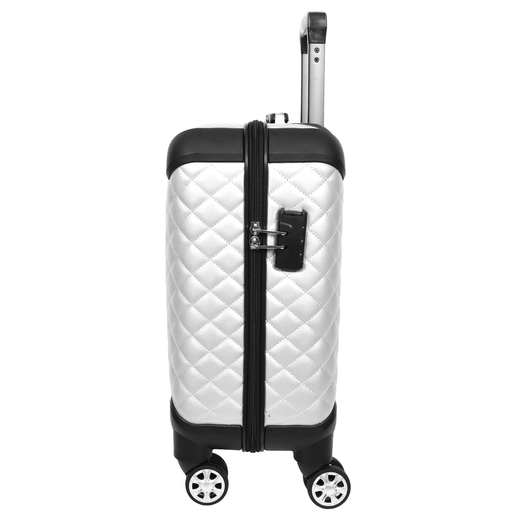 DR697 Four Wheel Pilot Case Quilted Lightweight Cabin Bag Silver-4