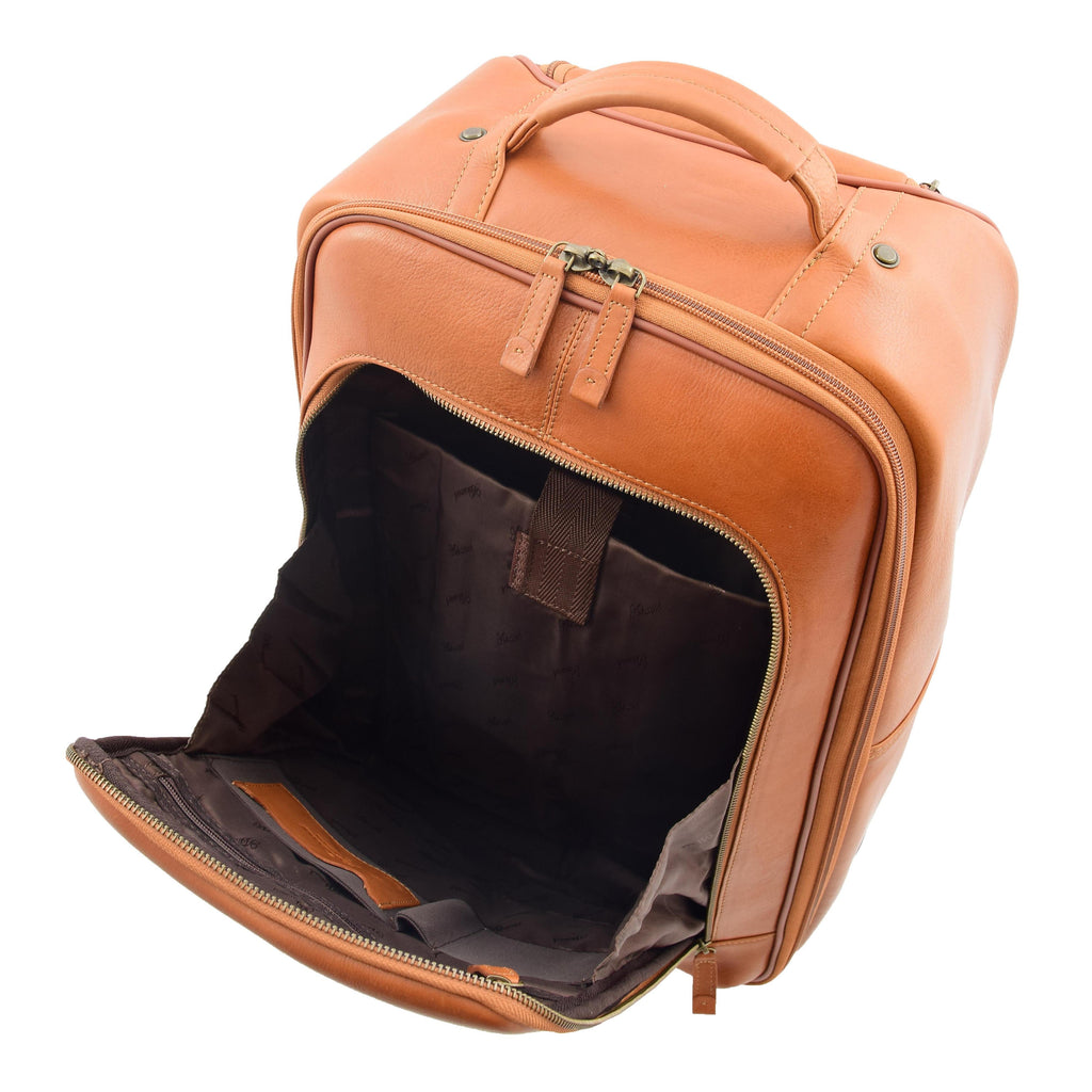 DR544 Genuine Leather Cabin Suitcase Wheeled Trolley Tan 7
