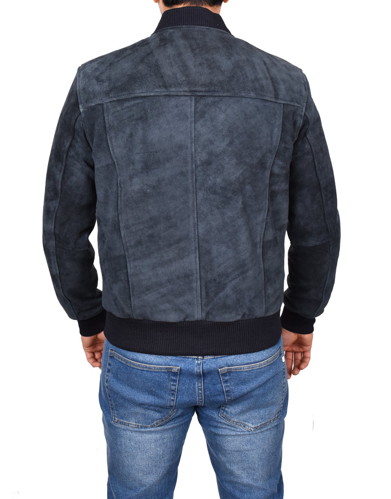 DR120 Men's Suede Leather bomber Jacket Blue 3