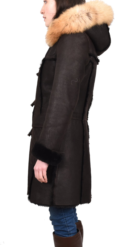 DR249 Women's Sheepskin Italian Classic Look Leather Coat Brown 4