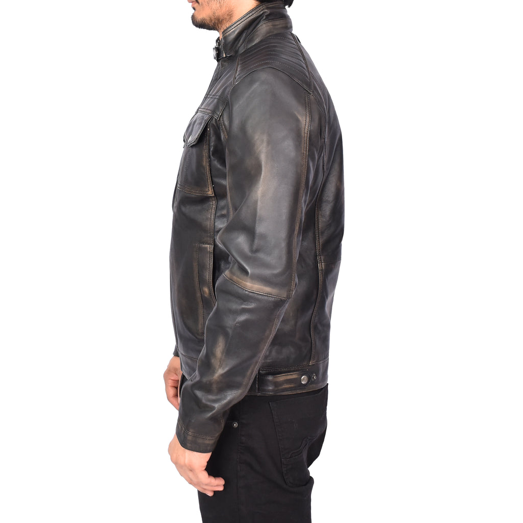 Men's Urban Biker Style Real Leather Jacket Rub Off Kristoffer 3
