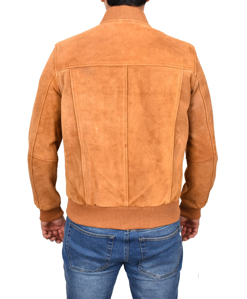 DR120 Men's Suede Leather bomber Jacket Tan 3