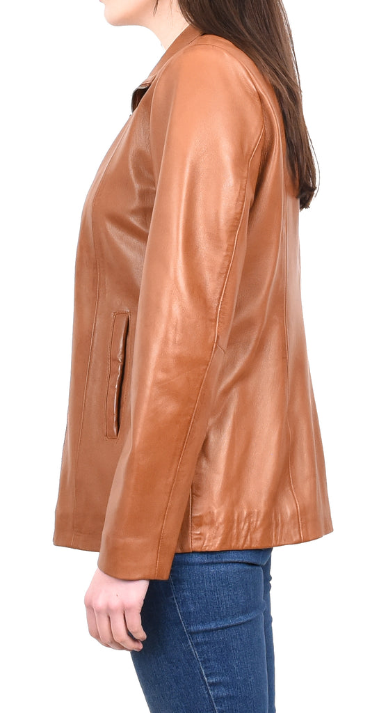 DR202 Women's Casual Semi Fitted Leather Jacket Tan 3