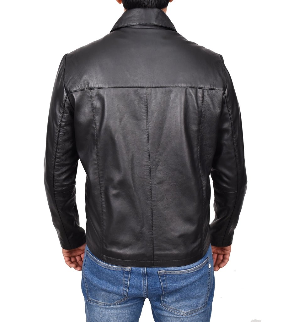 DR104 Men's Classic Zip Box Leather Jacket Black 3