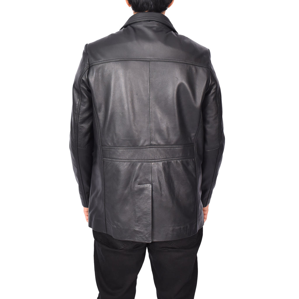 Men's Classic Safari Genuine Leather Jacket Black Kaspar-3