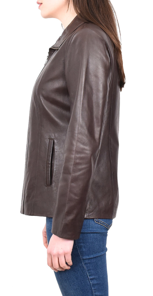 DR202 Women's Casual Semi Fitted Leather Jacket Brown 3