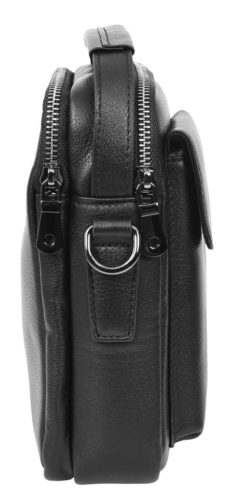 Crosso Men's Leather Cross-Body Organiser Flight Bag Black-3