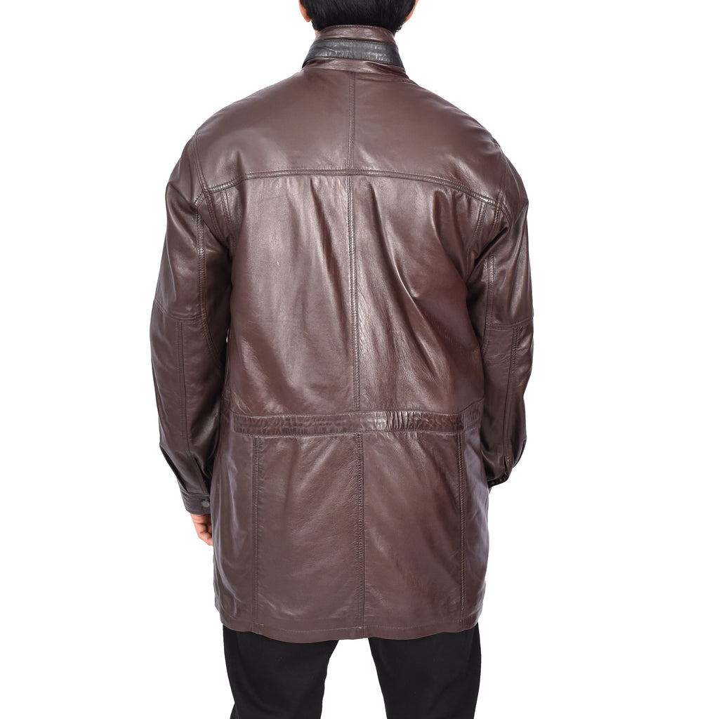 Gent's Classic Real Leather Coat Mens Parka Style Jacket Brown Carlsen-3