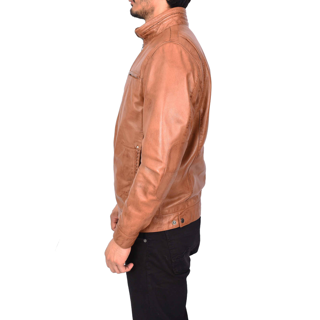 Men's Classic Biker Real Leather Jacket Tan Erland-3