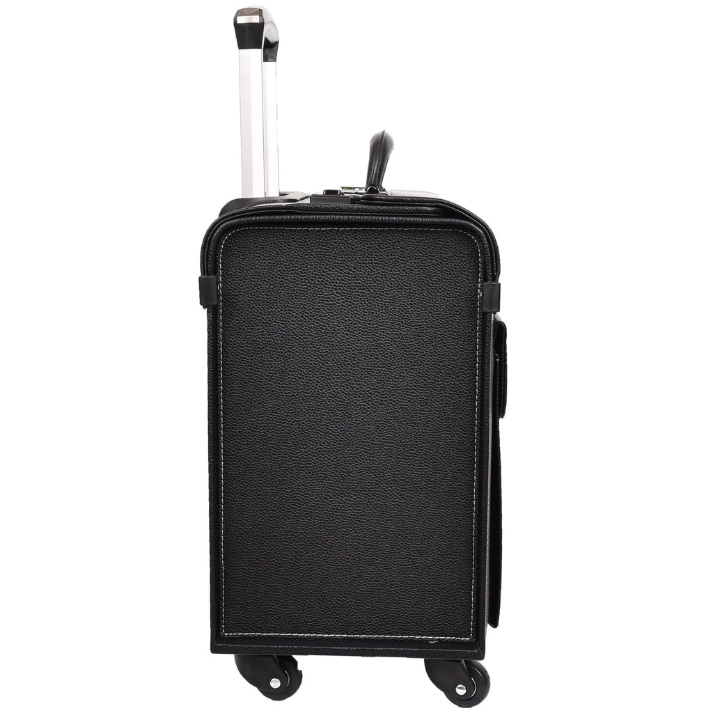 DR695 Four Wheel Pilot Case Faux Leather Cabin Bag Black-3