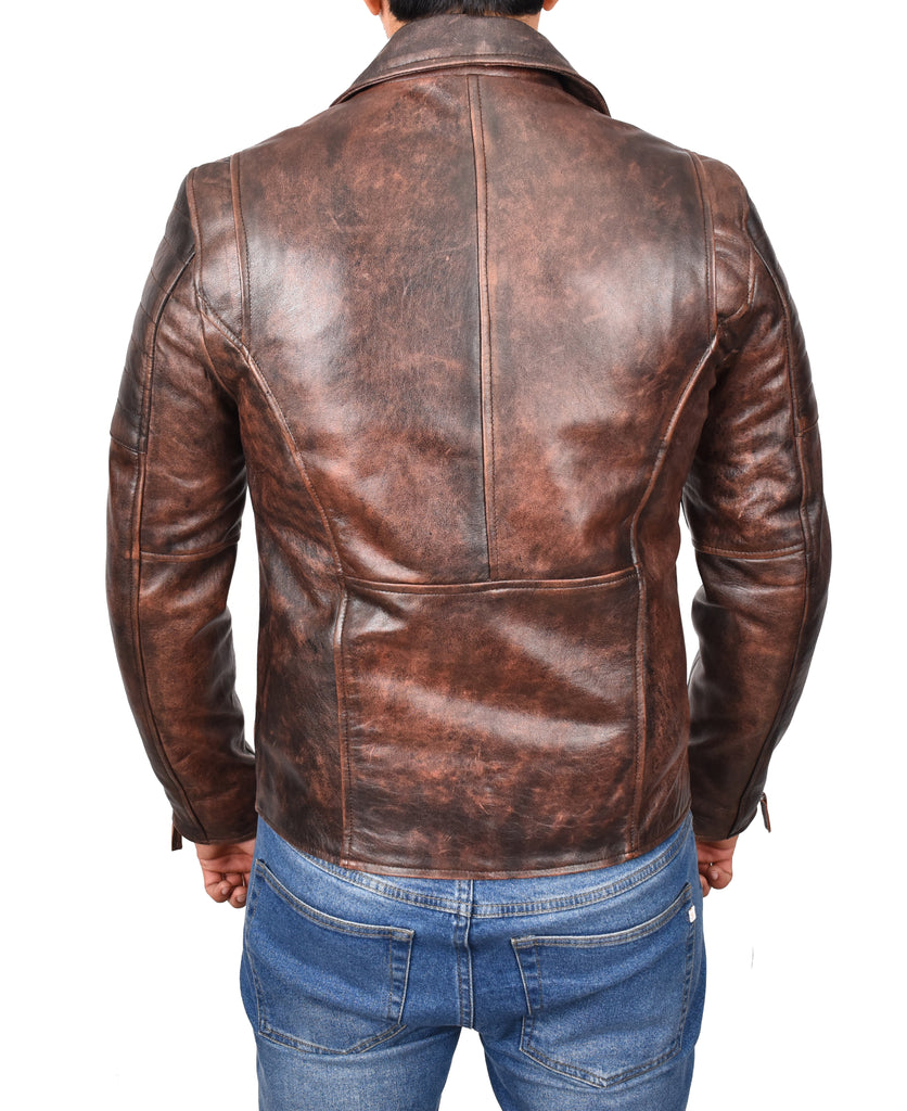 DR145 Men's Quilted Biker Leather Jacket Rust 3