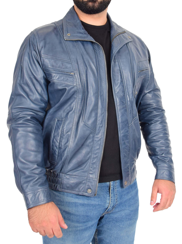 Men's Leather Nubuck Classic Sky Blue Jacket  4
