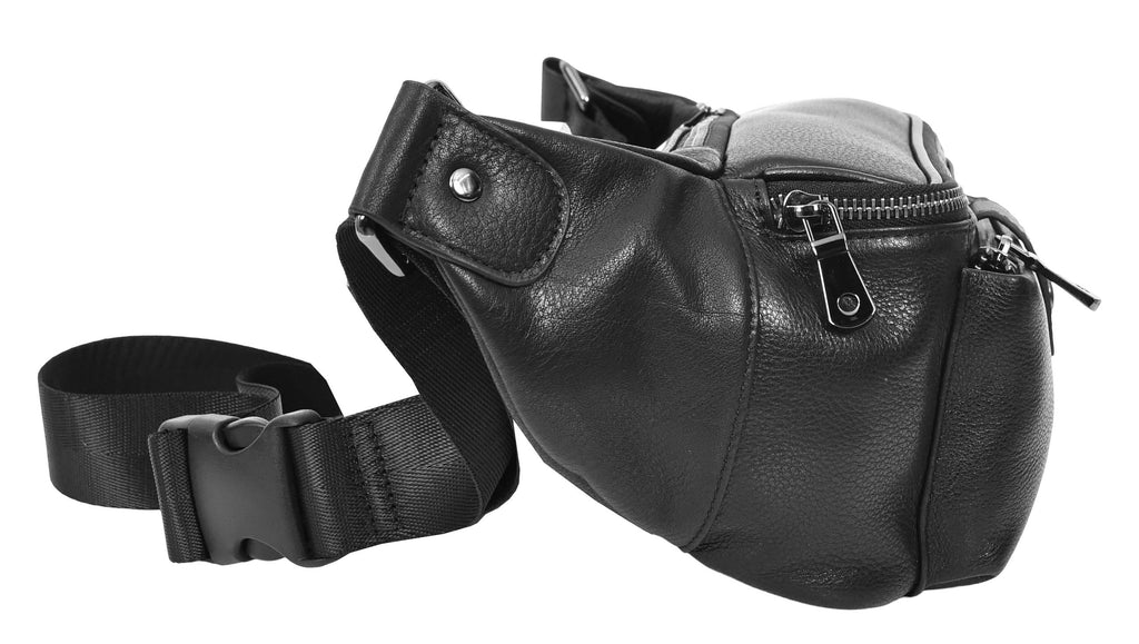 Runsack Real Leather Travel Waist Pack Bum Bag Black-4