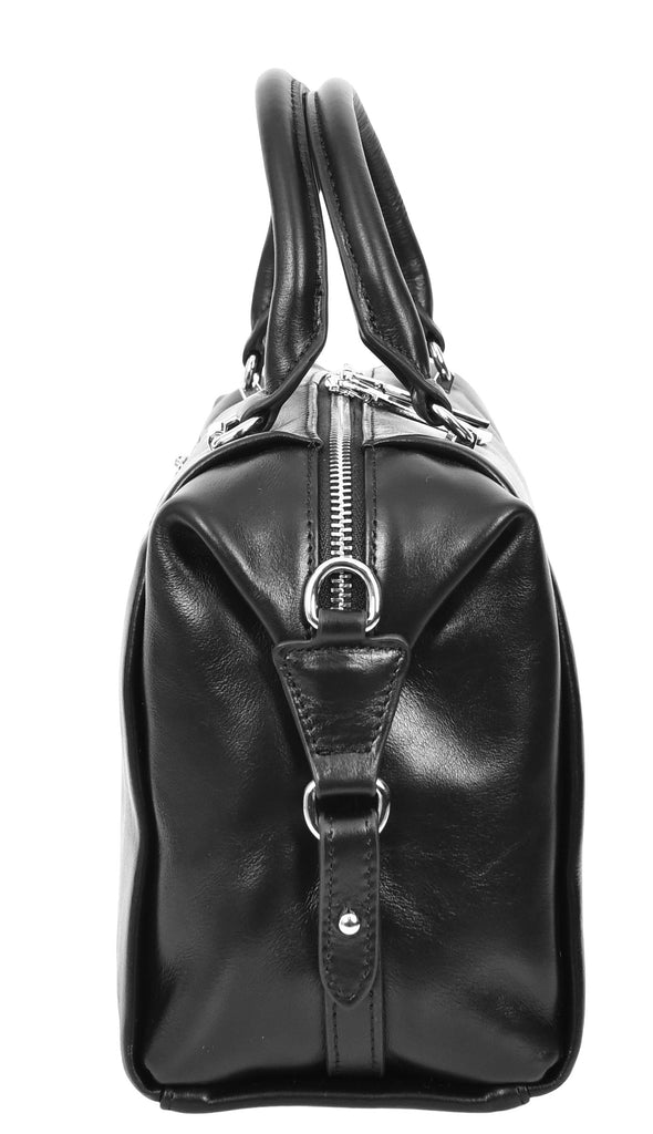 Edmonton Women Small Barrel Shape Leather Shoulder Handbag Black-3